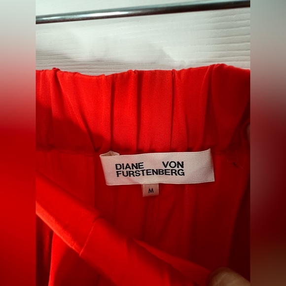 Diane Von Furstenberg red pink 100% silk pants drawstring pants Sz M - Picture 7 of 8